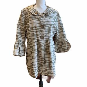 Mac & Jac‎ Camouflage Lined Blazer/Jacket Peplum Bell Sleeves Large Buttons 12